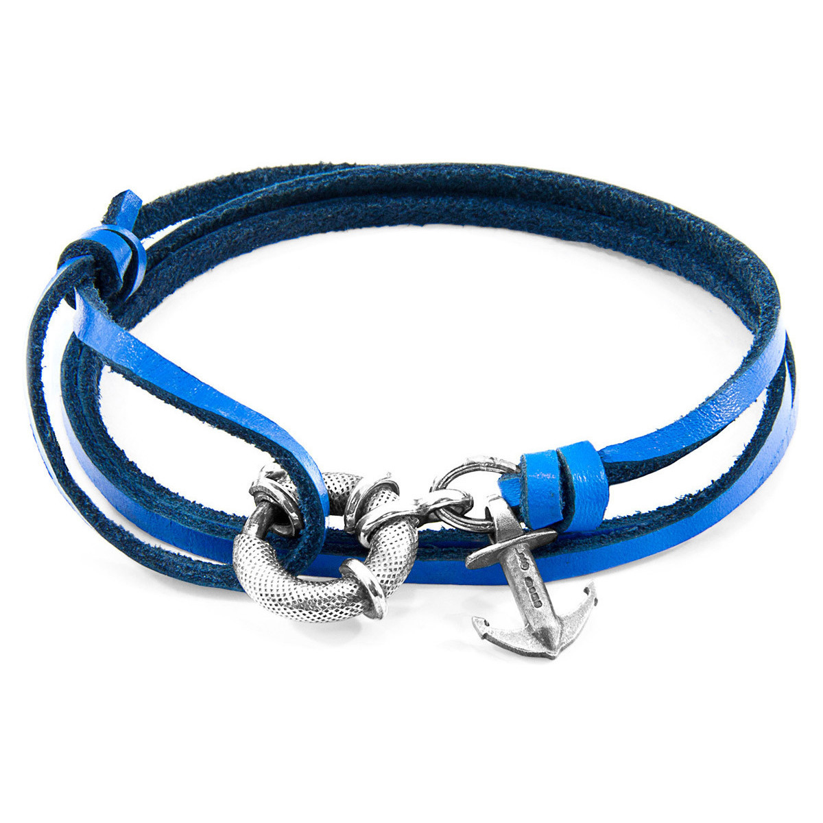 Montres & Bijoux Homme Bracelets Anchor & Crew Bracelet Ancre Clyde Argent Et Cuir Plat Bleu