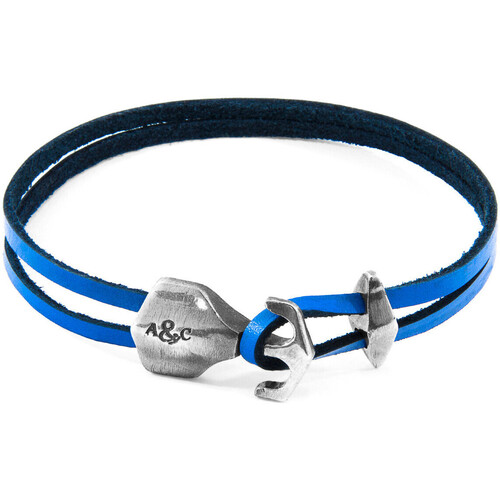 Pochettes / Sacoches Homme Bracelets Anchor & Crew Bracelet Ancre Delta Argent Et Cuir Plat Bleu