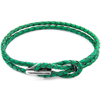 Montres & Bijoux Homme Bracelets Anchor & Crew Bracelet Padstow Argent Et Cuir Tressé green
