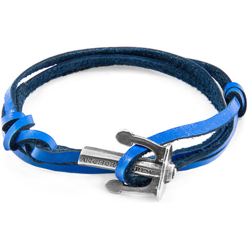Montres & Bijoux Homme Bracelets Nouveautés de cette semaine Bracelet Ancre Union Argent Et Cuir Plat Bleu