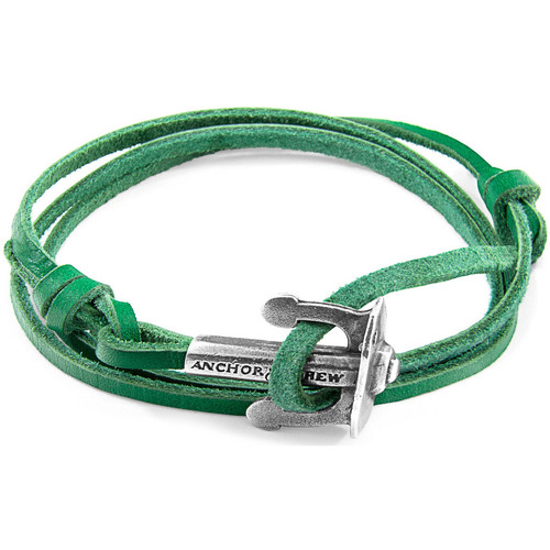 Montres & Bijoux Homme Bracelets Tableaux / toiles Bracelet Ancre Union Argent Et Cuir Plat Vert