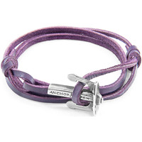 Montres & Bijoux Homme Bracelets Anchor & Crew Bracelet Ancre Union Argenté Et Cuir Plat purple