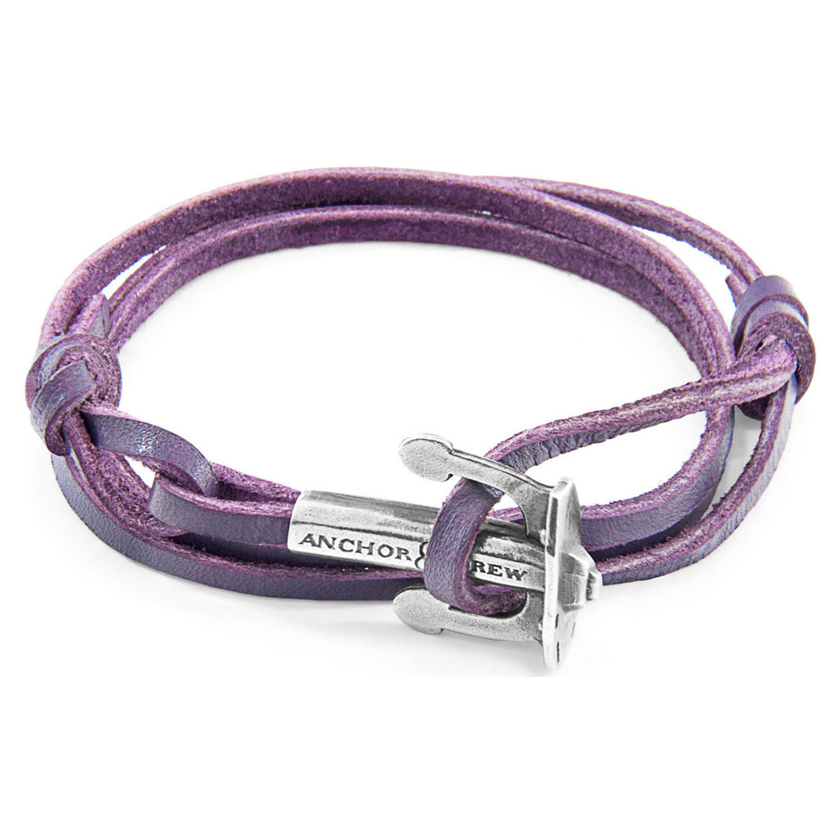 Montres & Bijoux Homme Bracelets Polo Ralph Laure Bracelet Ancre Union Argent Et Cuir Plat Violet
