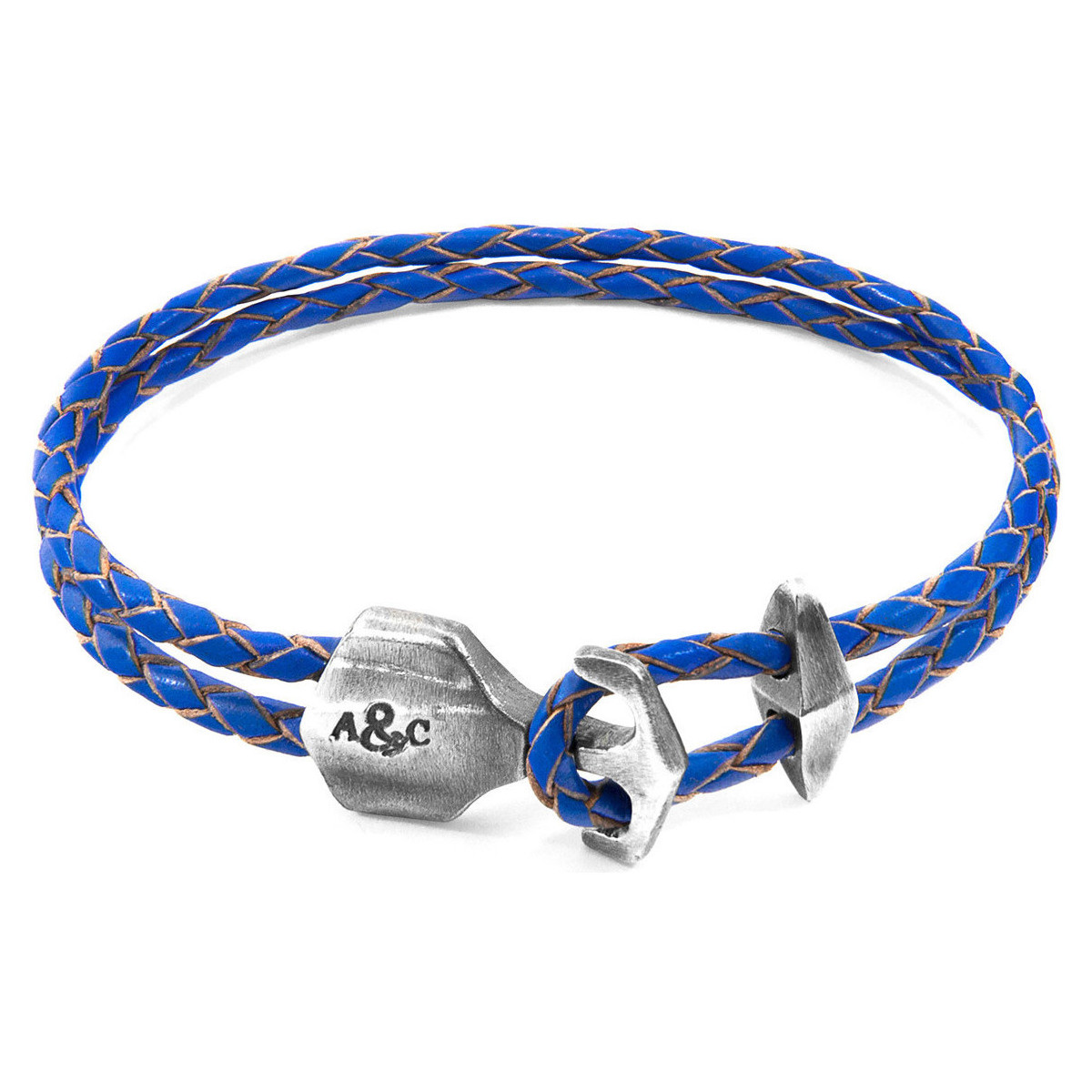 Montres & Bijoux Homme Bracelets Anchor & Crew Bracelet Ancre Delta Argent Et Cuir Tressé Bleu