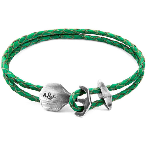 myspartoo - get inspired Homme Bracelets Anchor & Crew Bracelet Ancre Delta Argent Et Cuir Tressé Vert