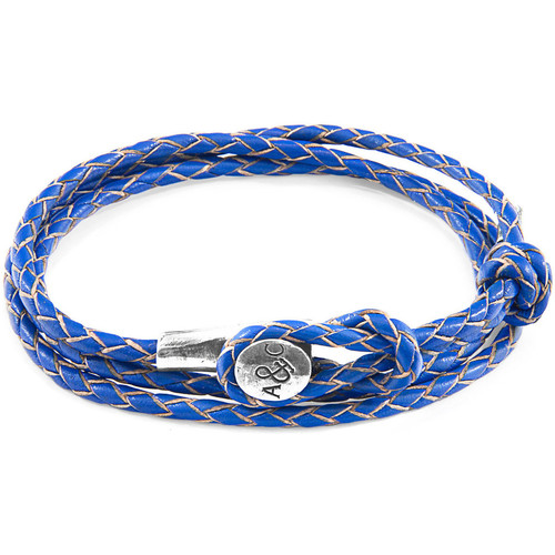 Housses de couettes Homme Bracelets Anchor & Crew Bracelet Dundee Argent Et Cuir Tressé Bleu