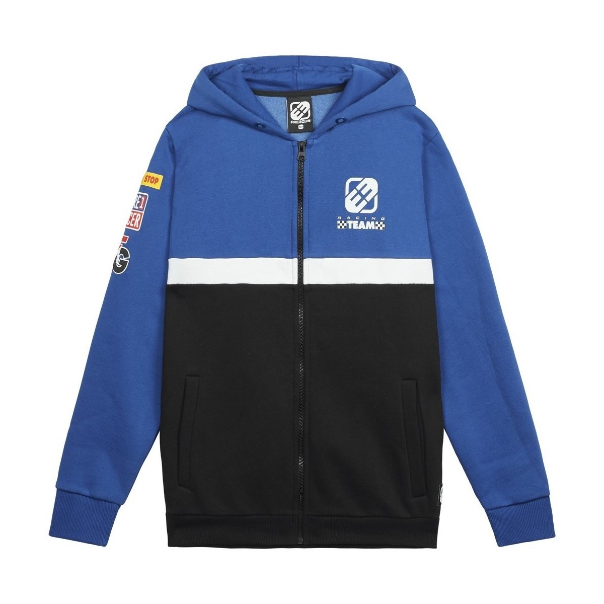Vêtements Garçon Sweats Freegun Sweat garçon à capuche avec zip Collection Racing Bleu