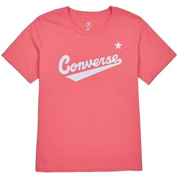 Vêtements Converse Scripted Wordmark Tee Rose - Vêtements T-shirts manches courtes Femme 55 