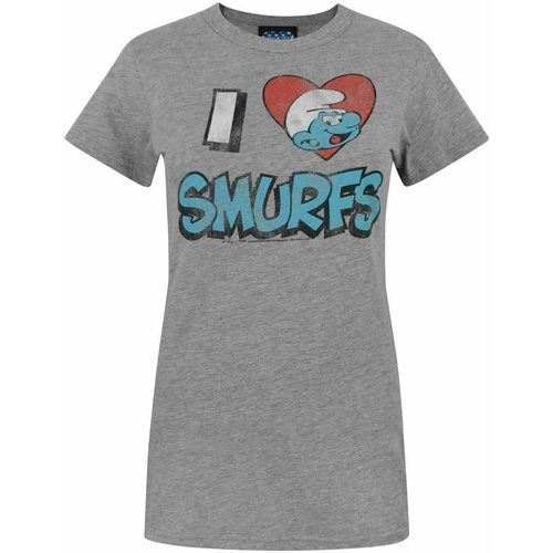 Vêtements Femme T-shirts manches longues Junk Food I Love Smurfs Gris
