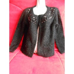 Vêtements Femme Gilets / Cardigans Molly Bracken Neuf Gilet veste chaude noir brillant encolure perles Molly Brac Noir