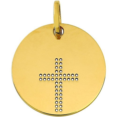 Montres & Bijoux Femme Pendentifs Brillaxis Médaille ronde or jaune 18 carats croix ajourée Jaune