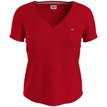 Vêtements Femme T-shirts manches courtes Tommy Jeans T shirt col V  Femme Ref 55744 XNL rouge Rouge