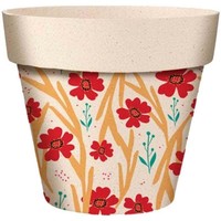 Douceur d intérieur Vases / caches pots d'intérieur Sud Trading Cache pot en bambou fleurs rouges 15.5 cm Beige