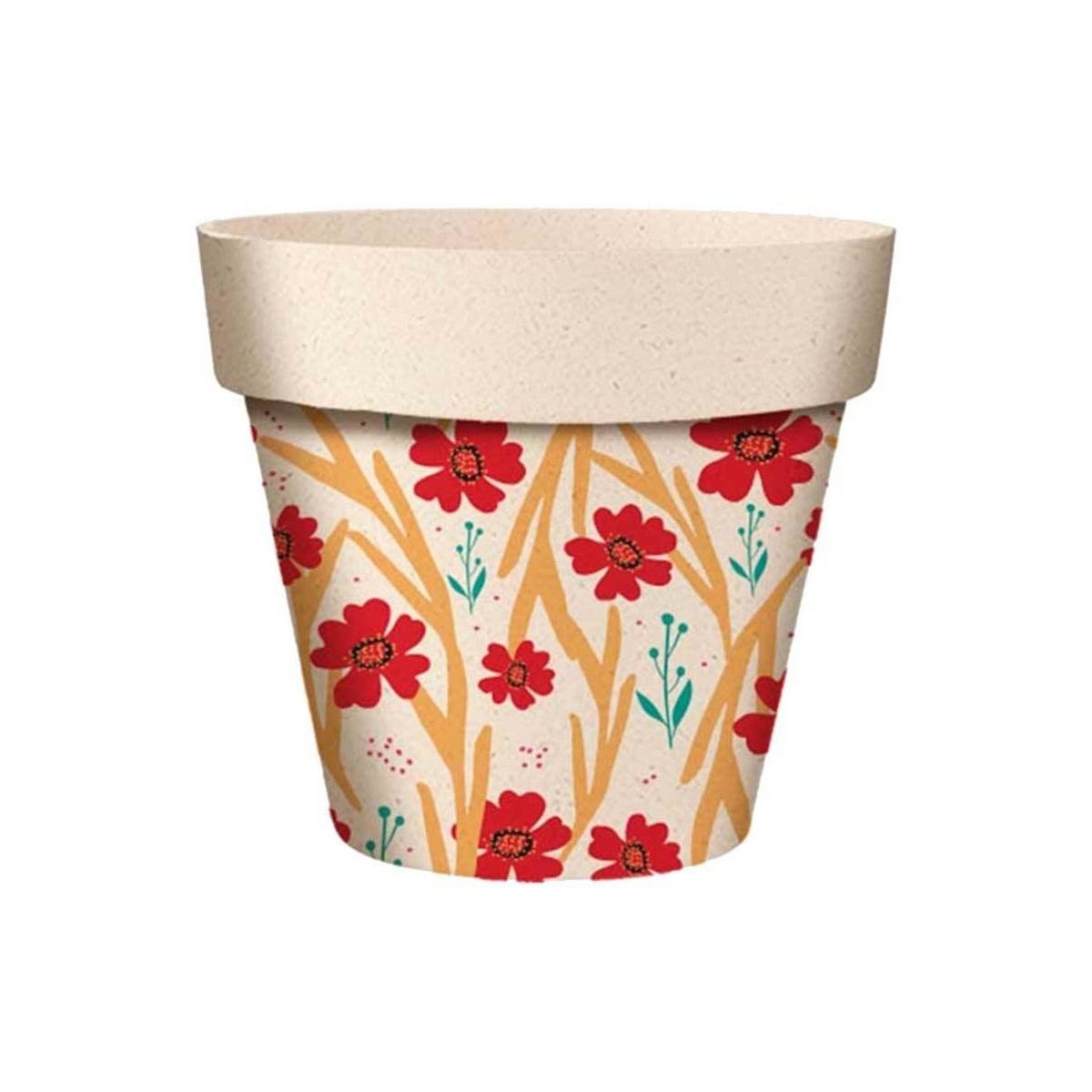 Maison & Déco Vases / caches pots d'intérieur Sud Trading Cache pot en bambou fleurs rouges 15.5 cm Beige