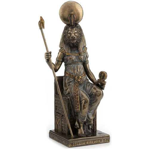 Nat et Nin Lampe En Forme De Pierre Signes Grimalt Statuette Déesse Sekhmet en résine aspect bronze Marron