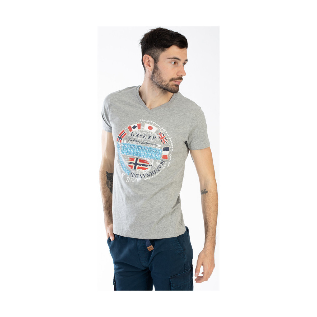 Vêtements Homme T-shirts manches courtes Geographical Norway T-Shirt col V JARICO Gris