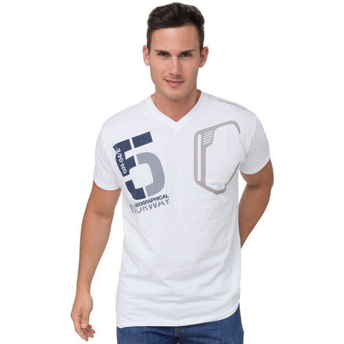 Vêtements Homme Nouveautés de cette semaine Geographical Norway T-Shirt col V JAVIAR Blanc