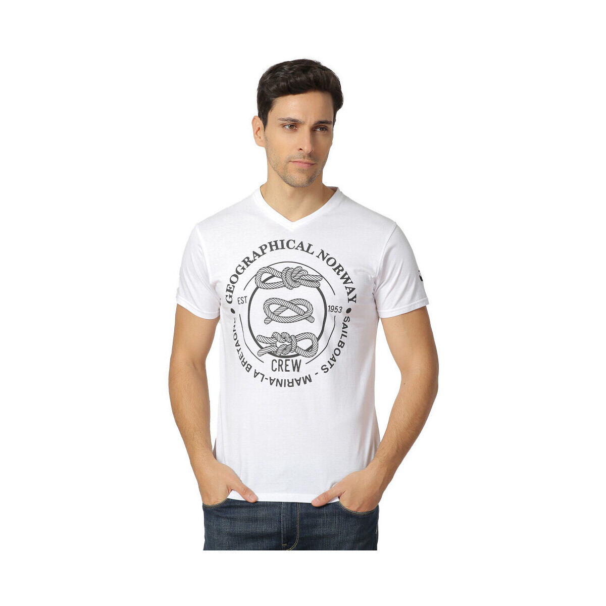 Vêtements Homme T-shirts manches courtes Geographical Norway T-Shirt col V JERBERGO Blanc