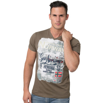 Vêtements Homme T-shirts manches courtes Geographical Norway T-Shirt col V JERITAGE Kaki
