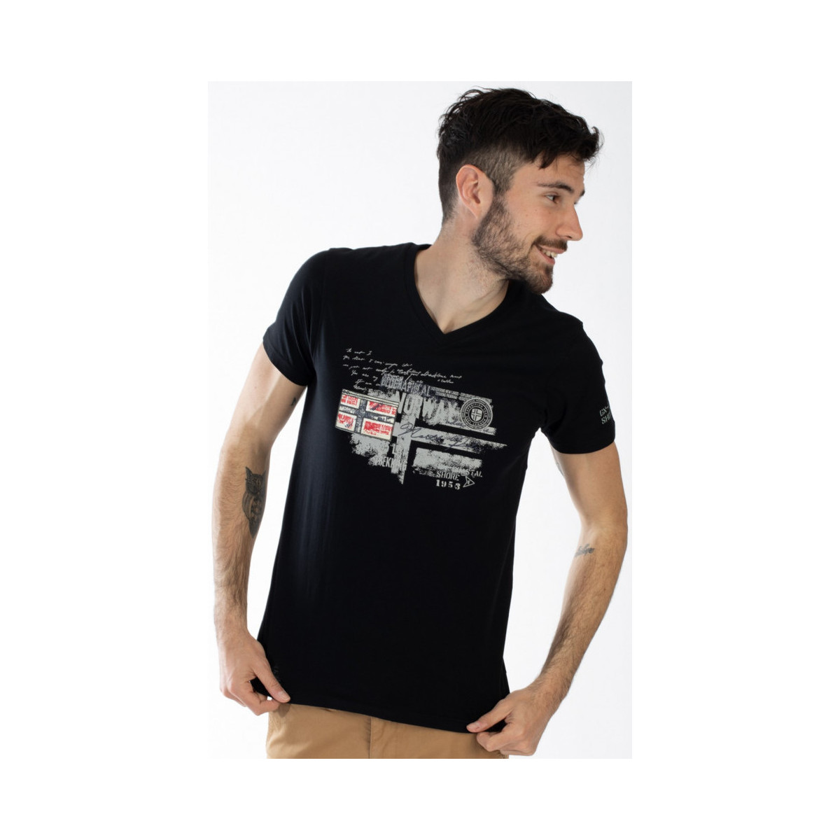 Vêtements Homme T-shirts manches courtes Geographical Norway T-Shirt JIDA Homme Noir