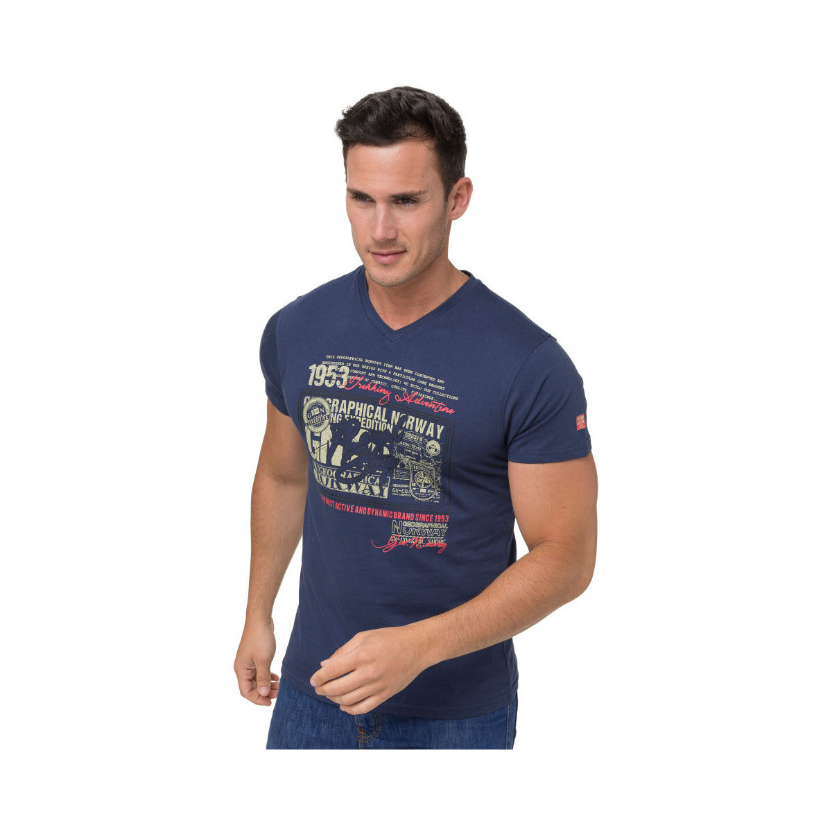 Vêtements Homme T-shirts manches courtes Geographical Norway T-Shirt col V JIREBERG Marine