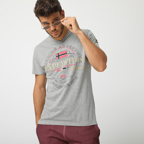Vêtements Homme izzy cotton wrap shirt dress Geographical Norway T-Shirt col V JORDIC Gris
