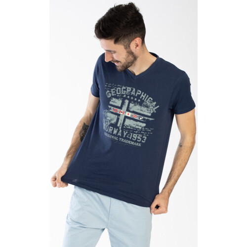 Vêtements Homme T-shirt - Col V - Imprimé Geographical Norway T-Shirt JOURI Homme Marine