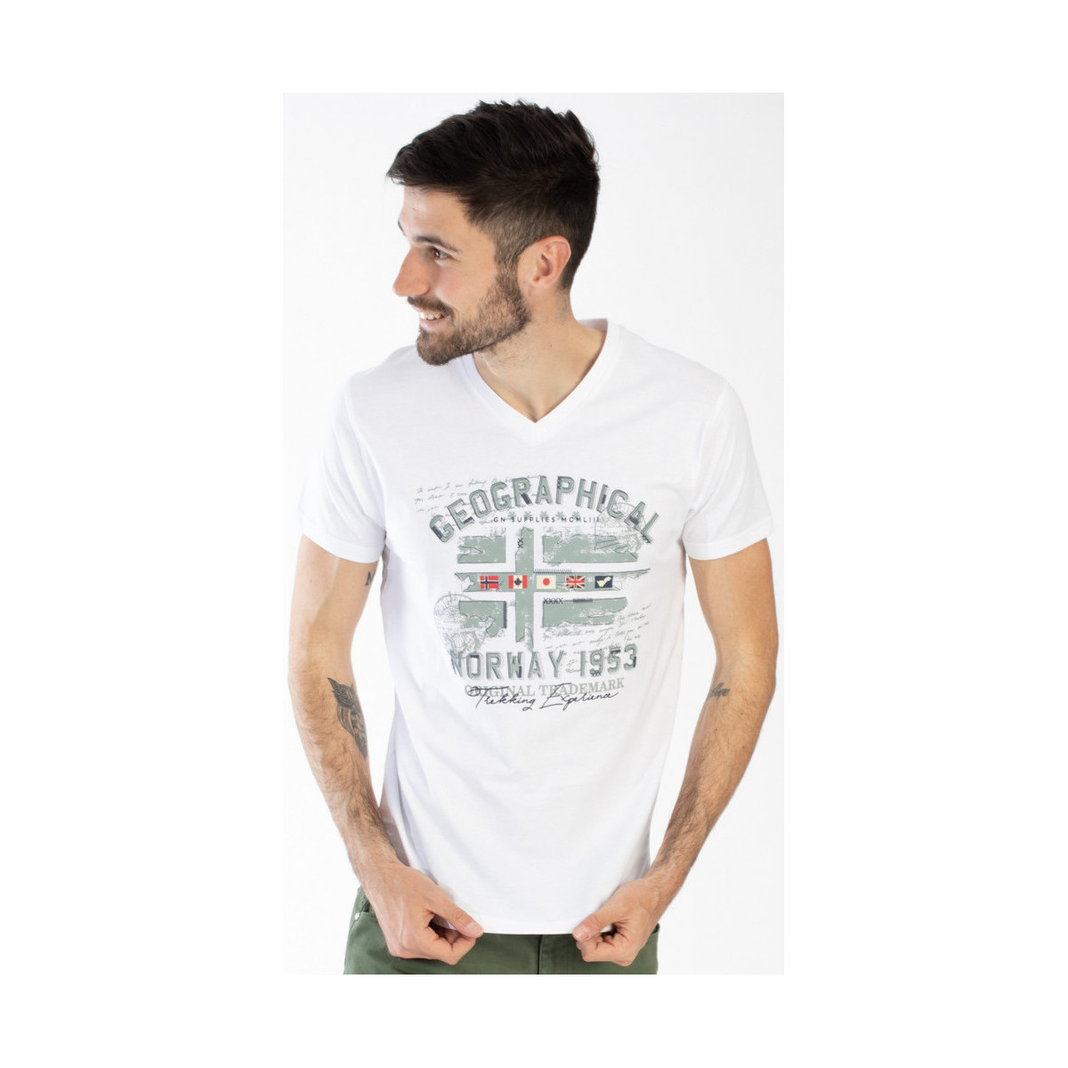 Vêtements Homme T-shirts manches courtes Geographical Norway T-Shirt JOURI Homme Blanc
