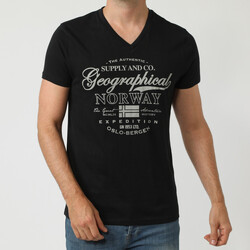 Vêtements Homme T-shirts manches courtes Geographical Norway T-Shirt col v en coton Noir