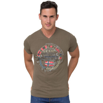 Vêtements Homme Trois Kilos Sept Geographical Norway T-Shirt col V JUDICAEL Kaki