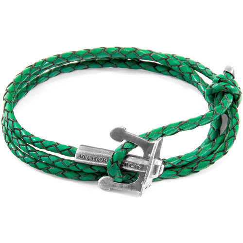 Apple Of Eden Homme Bracelets Anchor & Crew Bracelet Ancre Union Argent Et Cuir Tressé Vert