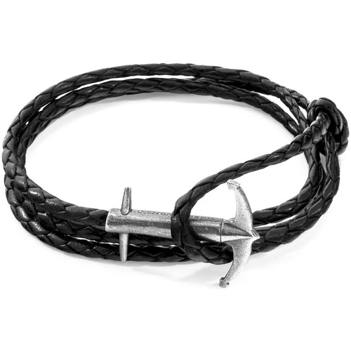 Montres & Bijoux Homme Bracelets Anchor & Crew Lustres / suspensions et plafonniers Argent Et Cuir Tressé Noir