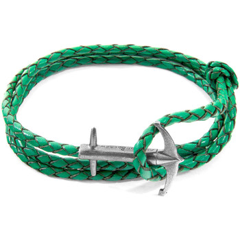 Montres & Bijoux Homme Bracelets Anchor & Crew Bracelet Ancre Admiral Argent Et Cuir Tressé Vert
