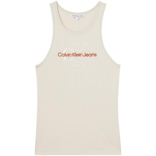 Vêtements Femme T-shirts & Polos Calvin Klein Chrono Debardeur Femme  Ref 55830 Ecru Beige