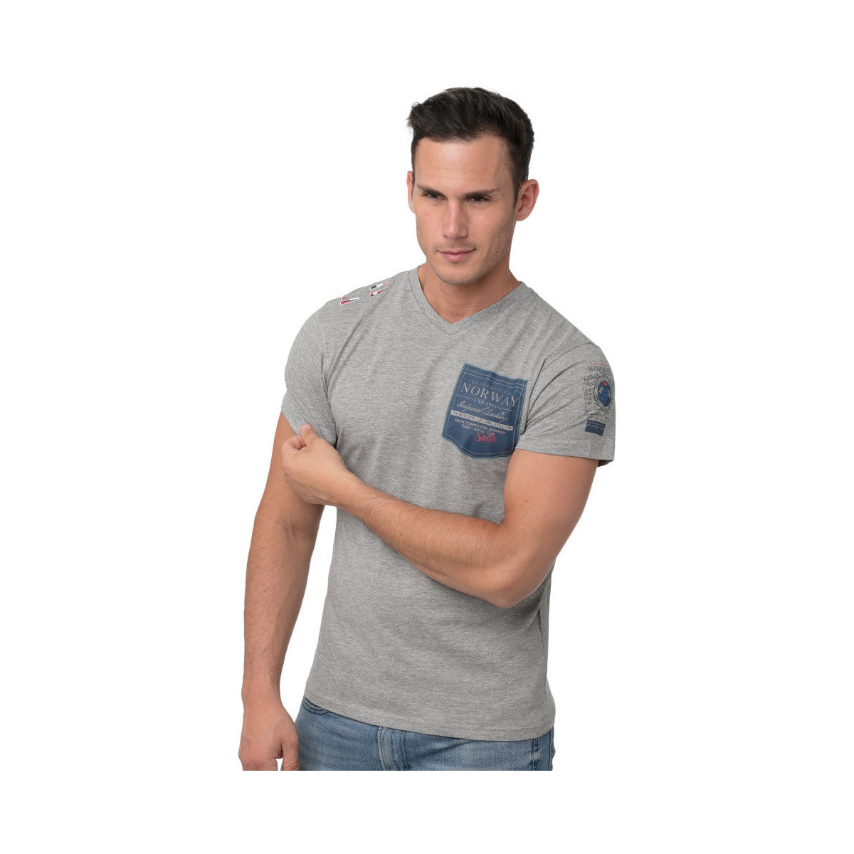 Vêtements Homme T-shirts manches courtes Geographical Norway T-Shirt col V JURTLE Gris