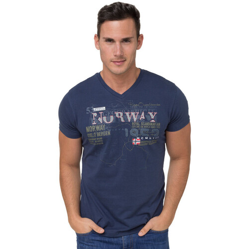 Vêtements Homme T-shirt - Col V - Imprimé Geographical Norway T-Shirt à manches courtes en coton Marine