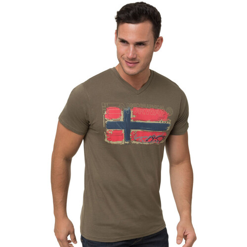 Vêtements Homme Trois Kilos Sept Geographical Norway T-Shirt en coton Kaki