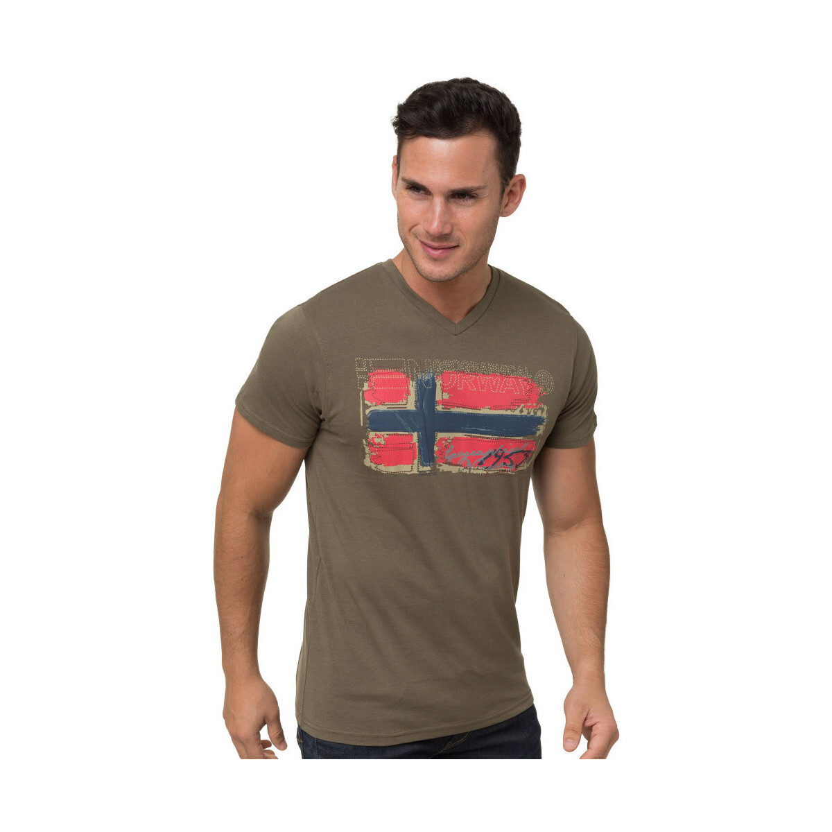 Vêtements Homme T-shirts manches courtes Geographical Norway T-Shirt en coton Kaki