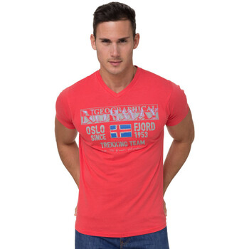 Vêtements Homme T-shirt - Col V - Imprimé Geographical Norway T-Shirt à manches courtes en coton Rouge