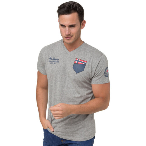 Vêtements Homme T-shirt - Col V - Imprimé Geographical Norway T-Shirt à manches courtes en coton Gris