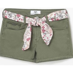 Vêtements Fille Shorts / Bermudas Le Temps des Cerises Short col 2 en jeans kaki Vert