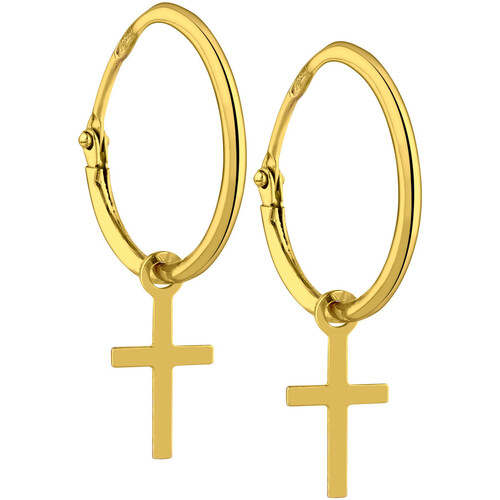 Montres & Bijoux Femme Boucles d'oreilles Brillaxis Créoles  or jaune 9 carats pampille croix Jaune