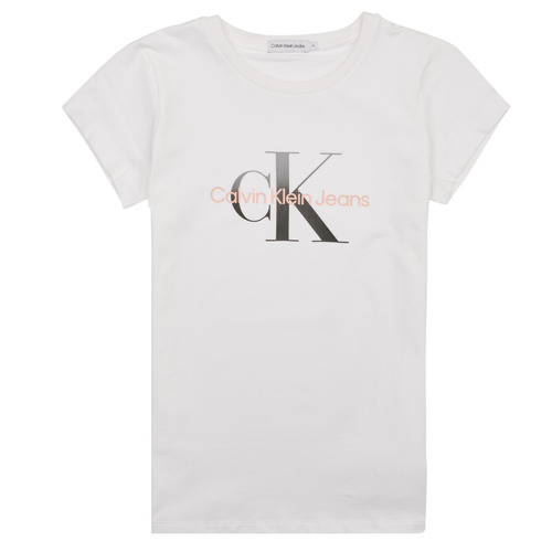 Vêtements Fille T-shirts manches Rose Calvin Klein Jeans GRADIENT MONOGRAM T-SHIRT Blanc
