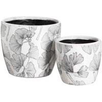 Salle à manger Vases / caches pots d'intérieur Ixia Set de 2 Cache-pots Ginkgo Biloba en céramique blanche vieillie Blanc