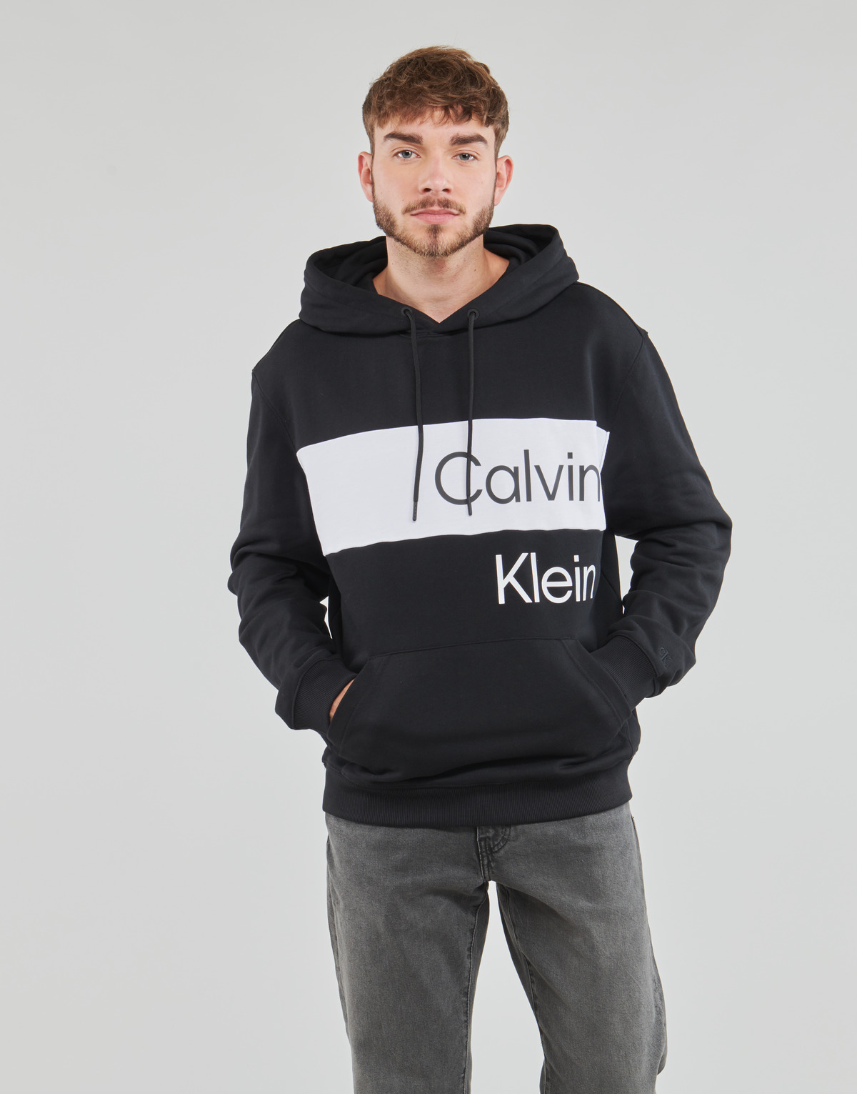 Vêtements Homme Sweats Calvin Klein broad elastic logo band INSTITUTIONAL BLOCKING HOODIE Noir / Blanc