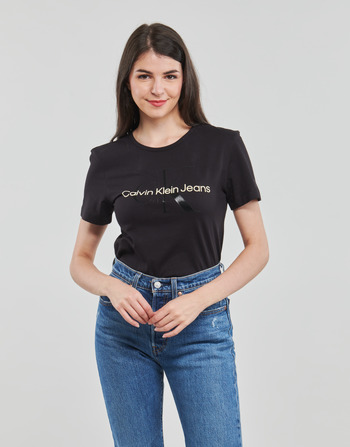 Vêtements Femme T-shirts manches courtes Calvin Klein Jeans GLOSSY MONOGRAM SLIM TEE Noir