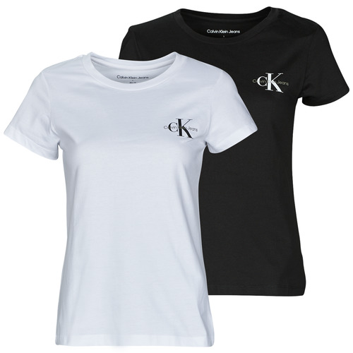 Vêtements Femme T-shirts manches courtes Calvin Klein Jeans 2-PACK MONOLOGO SLIM TEE Noir / Blanc