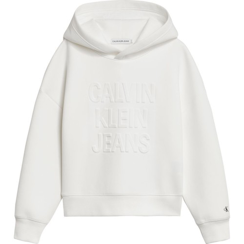 Vêtements Fille Sweats Calvin Klein Jeans featuring IG0IG01275 DEBOSSEF LOGO-YAF BRIGHT WHITE Blanc