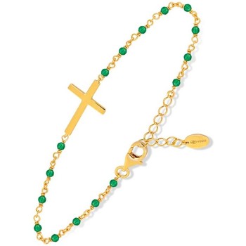 bracelets orusbijoux  bracelet argent doré croix et pierre onyx vert 
