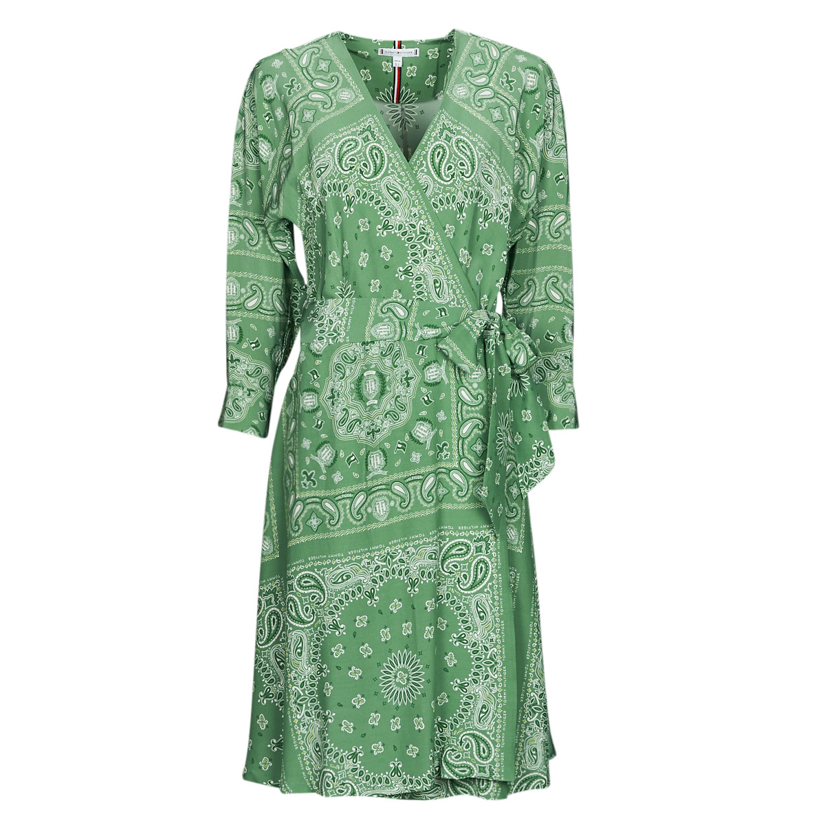 Vêtements Femme Robes courtes Tommy Hilfiger BANDANA WRAP KNEE DRESS 3/4 SLV Vert